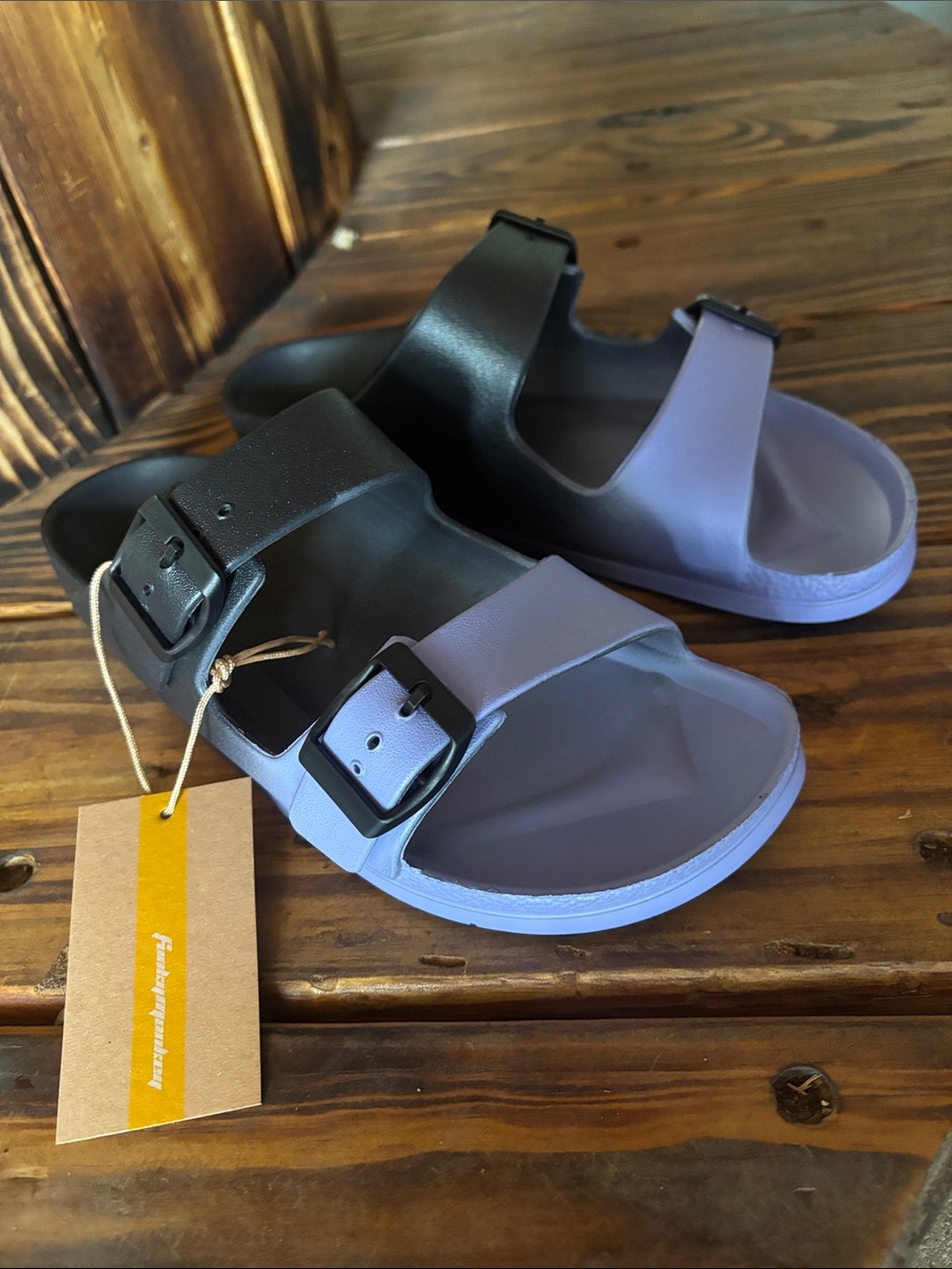NWT Women's Two-Tone Black and Lavender Slide Sandals